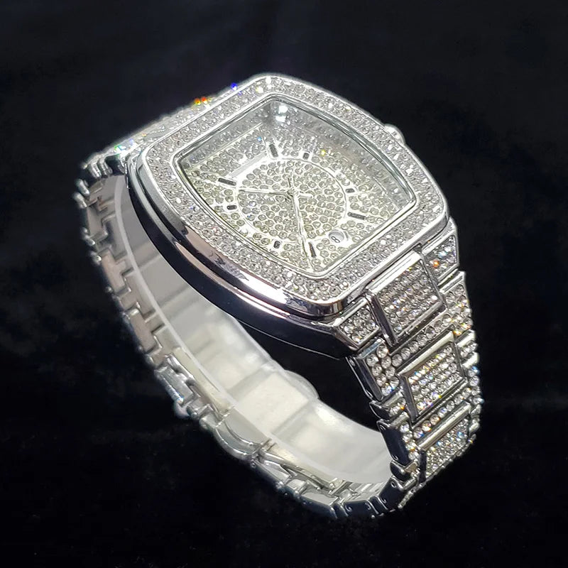Empire Glow – Men’s Silver Tonneau Watch with Crystal Detailing – Elegant Men's Accessory | Accessorio Uomo Elegante