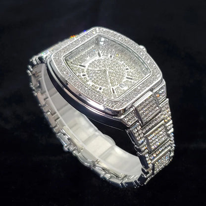 Empire Glow – Men’s Silver Tonneau Watch with Crystal Detailing – Elegant Men's Accessory | Accessorio Uomo Elegante
