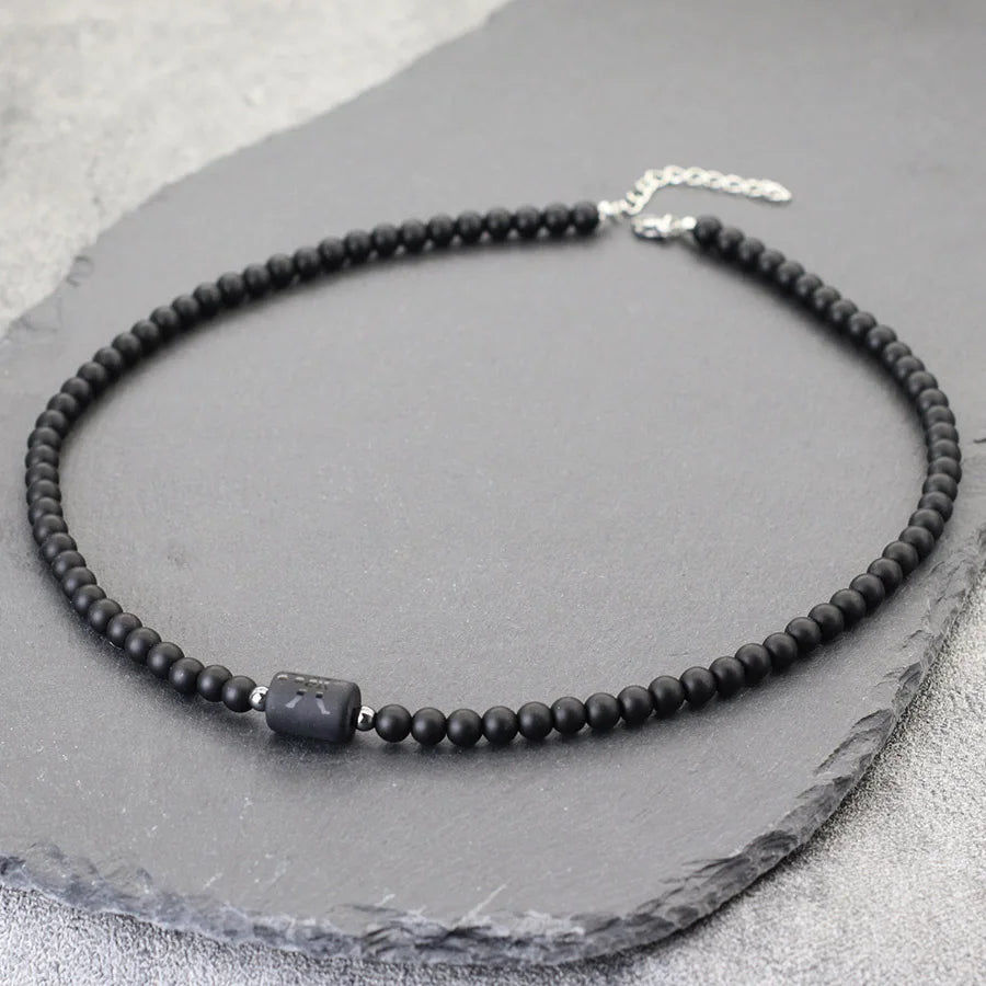DRAVEN — 12 Constellations Black Onyx Necklace – Stainless Steel Zodiac Jewelry for Men
