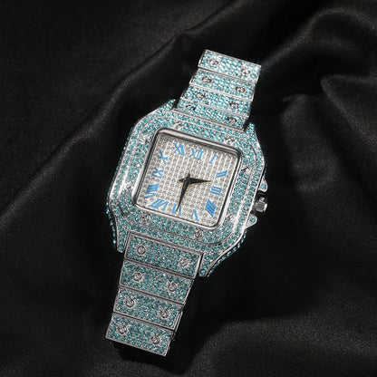 Royal Frost – Men’s Blue Crystal Square Watch – Elegant Men's Accessory | Accessorio Uomo Elegante