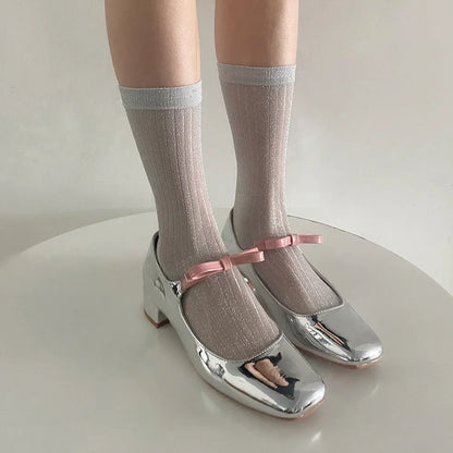 Silver Silk Crew Socks – Women’s Korean Street Style