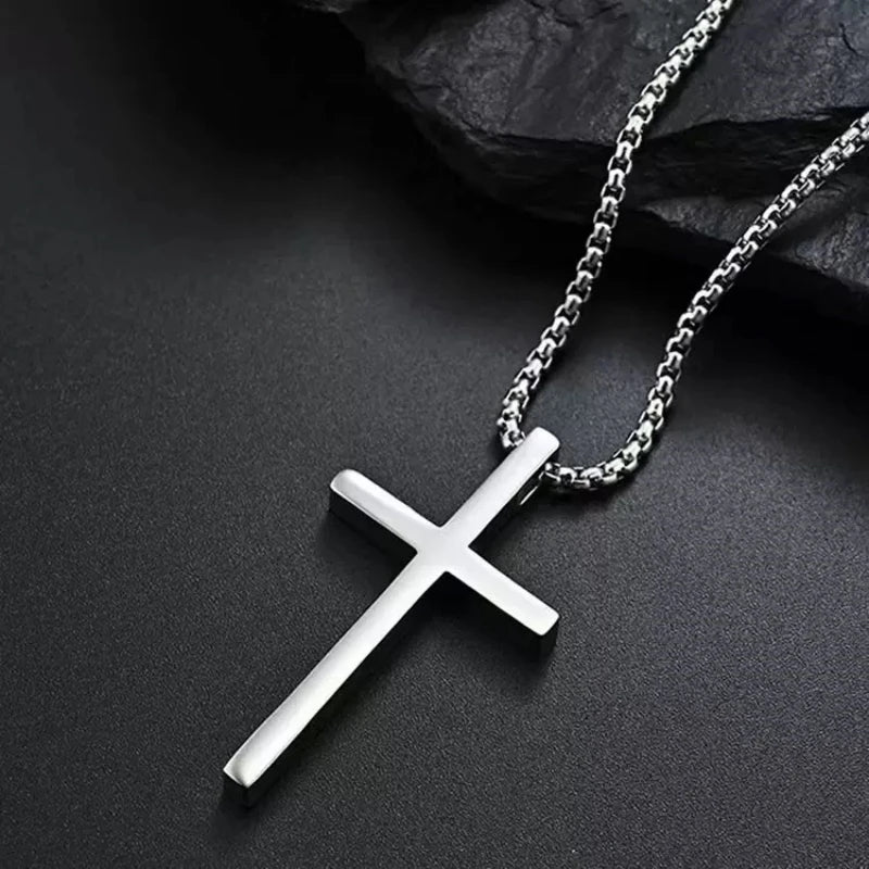 DRAVEN — Cross Pendant Necklace – Silver Titanium Steel Jewelry for Men