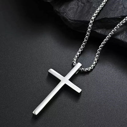 Cross Pendant Necklace – Silver Titanium Steel Jewelry for Men – Elegant Men's Accessory | Accessorio Uomo Elegante