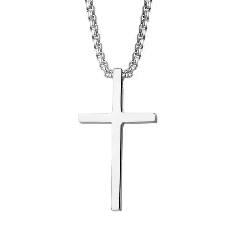 Cross Pendant Necklace – Silver Titanium Steel Jewelry for Men – Elegant Men's Accessory | Accessorio Uomo Elegante