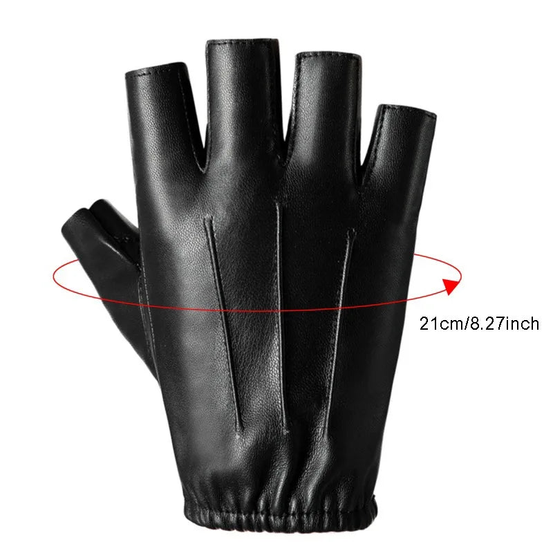 DRAVEN — PU Leather Fingerless Gloves – Unisex Tactical Street Style