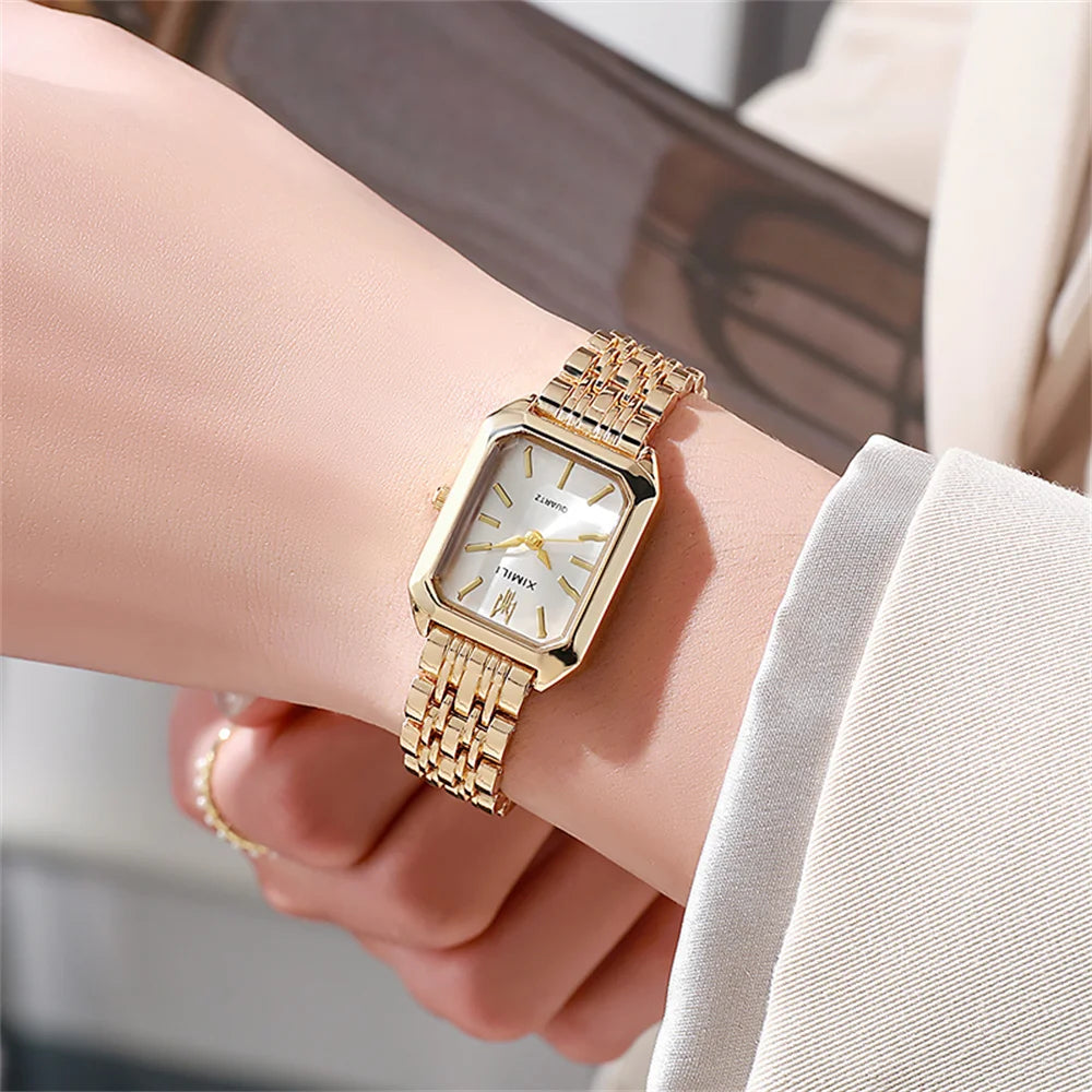 DRAVEN — Women’s Square Gold Watch – Elegant Quartz & Stainless Steel