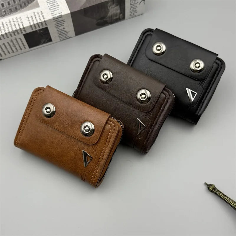 DRAVEN — Retro Leather Wallet Men Short Zipper Multi Slot Design