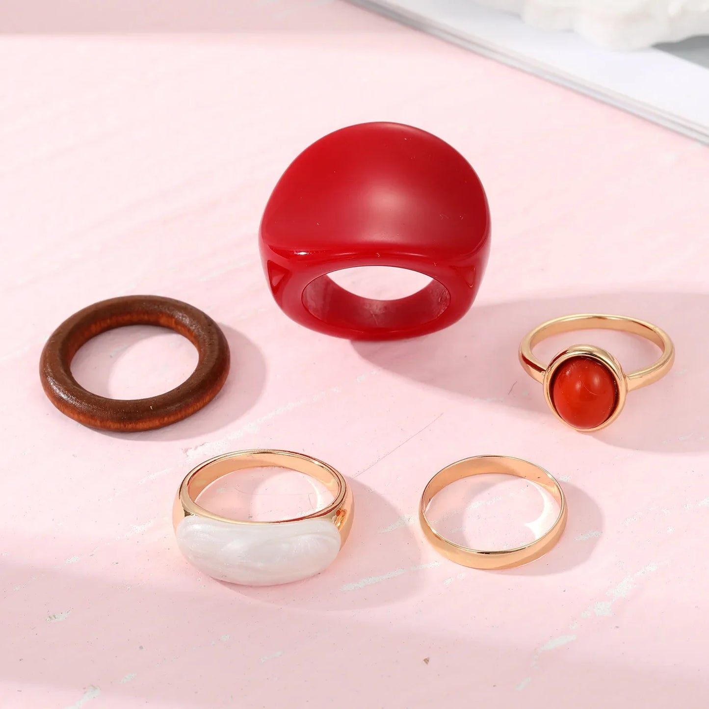 DRAVEN — Red Geometric Resin Ring Set
