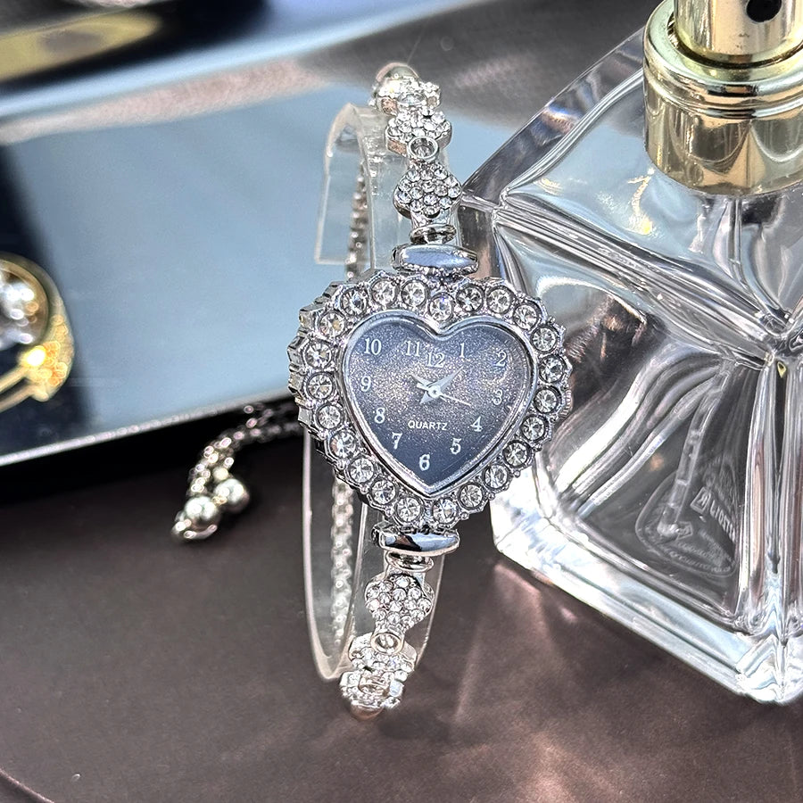 DRAVEN — Blooming Heart – Women’s Diamond Flower Watch with Ribbon Strap