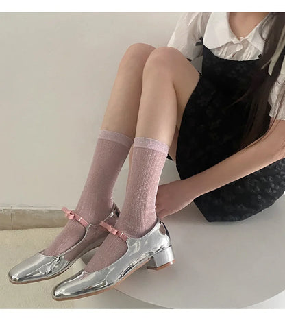 Silver Silk Crew Socks – Women’s Korean Street Style – Elegant Men's Accessory | Accessorio Uomo Elegante