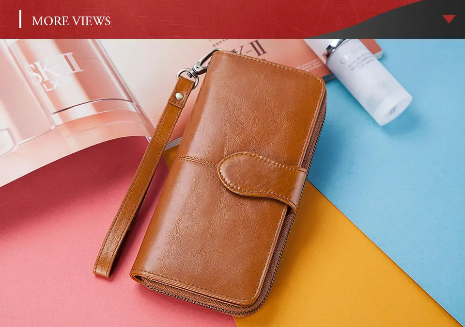 DRAVEN — Luxury Cowhide Leather Wallet Women Long Multifunction Design