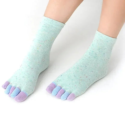 Women's Five Toe Socks – Soft Cotton Colorful Mid Tube