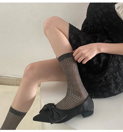 Silver Silk Crew Socks – Women’s Korean Street Style – Elegant Men's Accessory | Accessorio Uomo Elegante