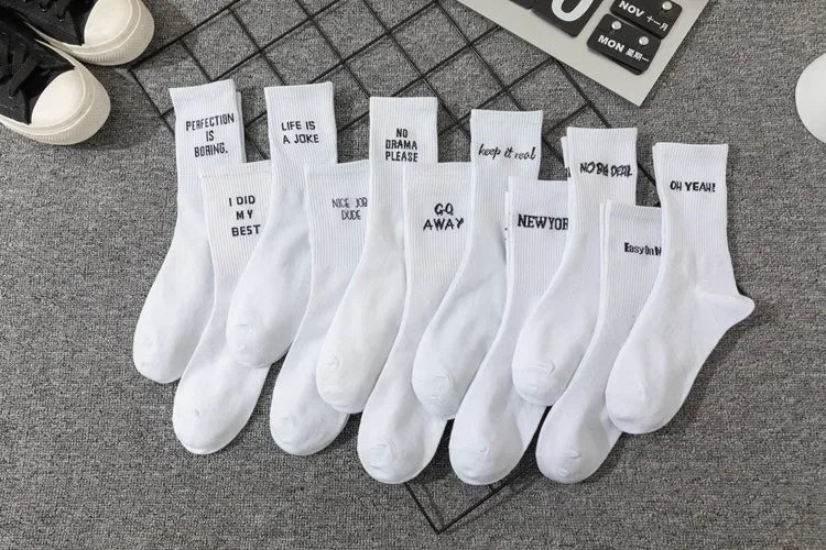 DRAVEN — Unisex Letter Street Socks – White College Style