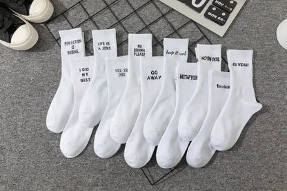 Unisex Letter Street Socks – White College Style