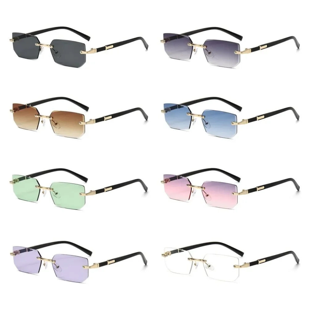 DRAVEN — Rimless Rectangle Sunglasses – Trendy Retro Style