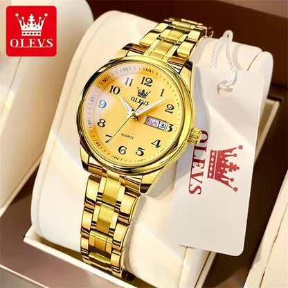 Timeless Elegance – OLEVS Women’s Stainless Steel Watch with Date & Luminous Dial – Elegant Men's Accessory | Accessorio Uomo Elegante