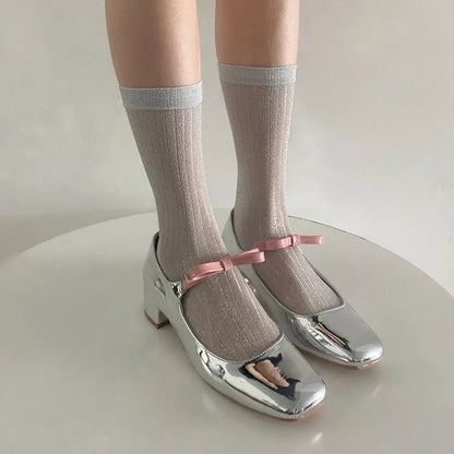 Silver Silk Long Socks – Women’s Korean Street Style