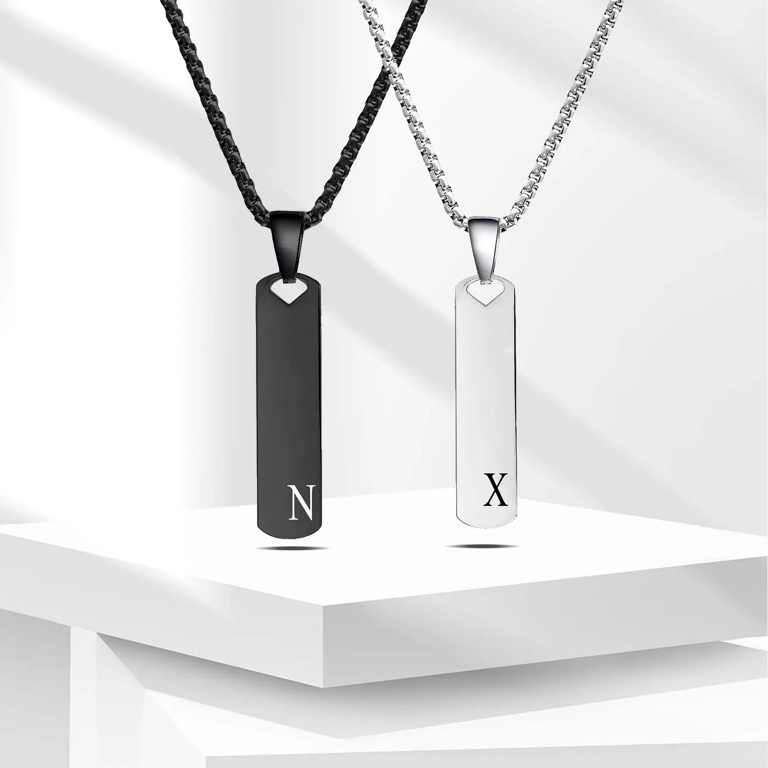 Stainless Steel Initial Bar Necklace – A–Z Alphabet Pendant Jewelry for Men and Women – Elegant Men's Accessory | Accessorio Uomo Elegante
