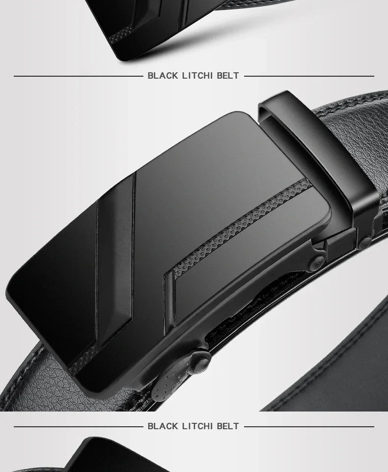 Luxury Automatic Buckle Belt Men Black Leather Design – Elegant Men's Accessory | Accessorio Uomo Elegante