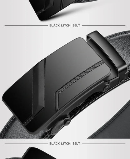Luxury Automatic Buckle Belt Men Black Leather Design – Elegant Men's Accessory | Accessorio Uomo Elegante