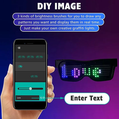 Programmable LED Text Sunglasses – Graffiti Party Style – Elegant Men's Accessory | Accessorio Uomo Elegante
