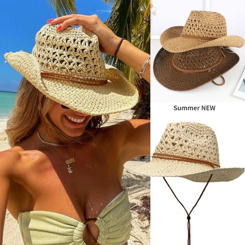 DRAVEN — Vintage Straw Cowboy Hat – Unisex Western Summer Style