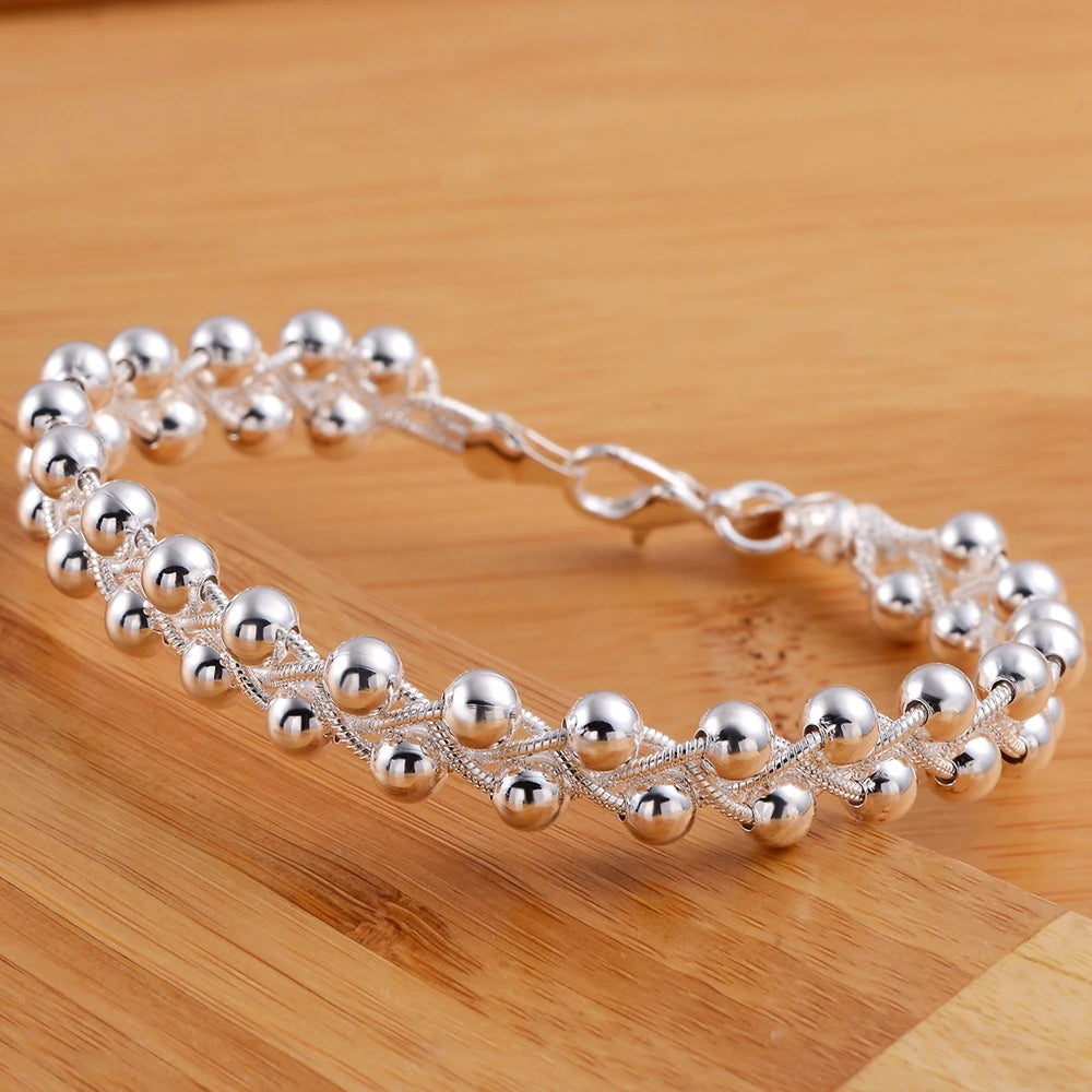 Braided Silver Beads Bracelet – Elegant Men's Accessory | Accessorio Uomo Elegante