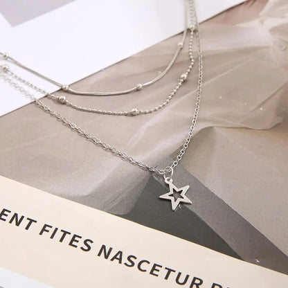 Star & Moon Layered Necklace Set – Elegant European Style Jewelry for Women