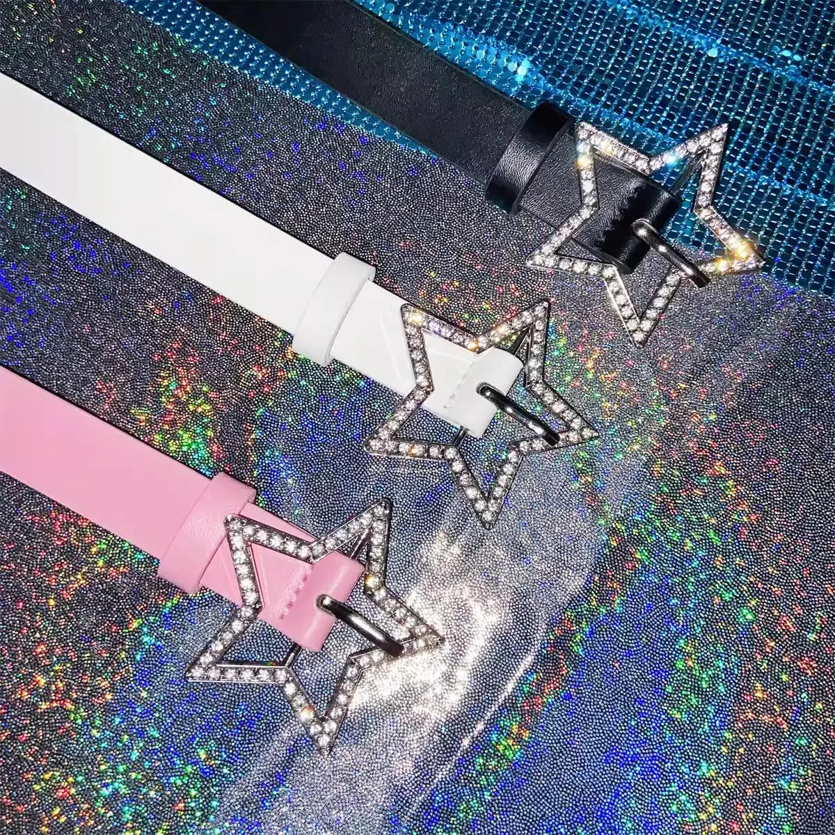 DRAVEN — Kawaii Pink Y2K Star Belt Women Adjustable PU Leather