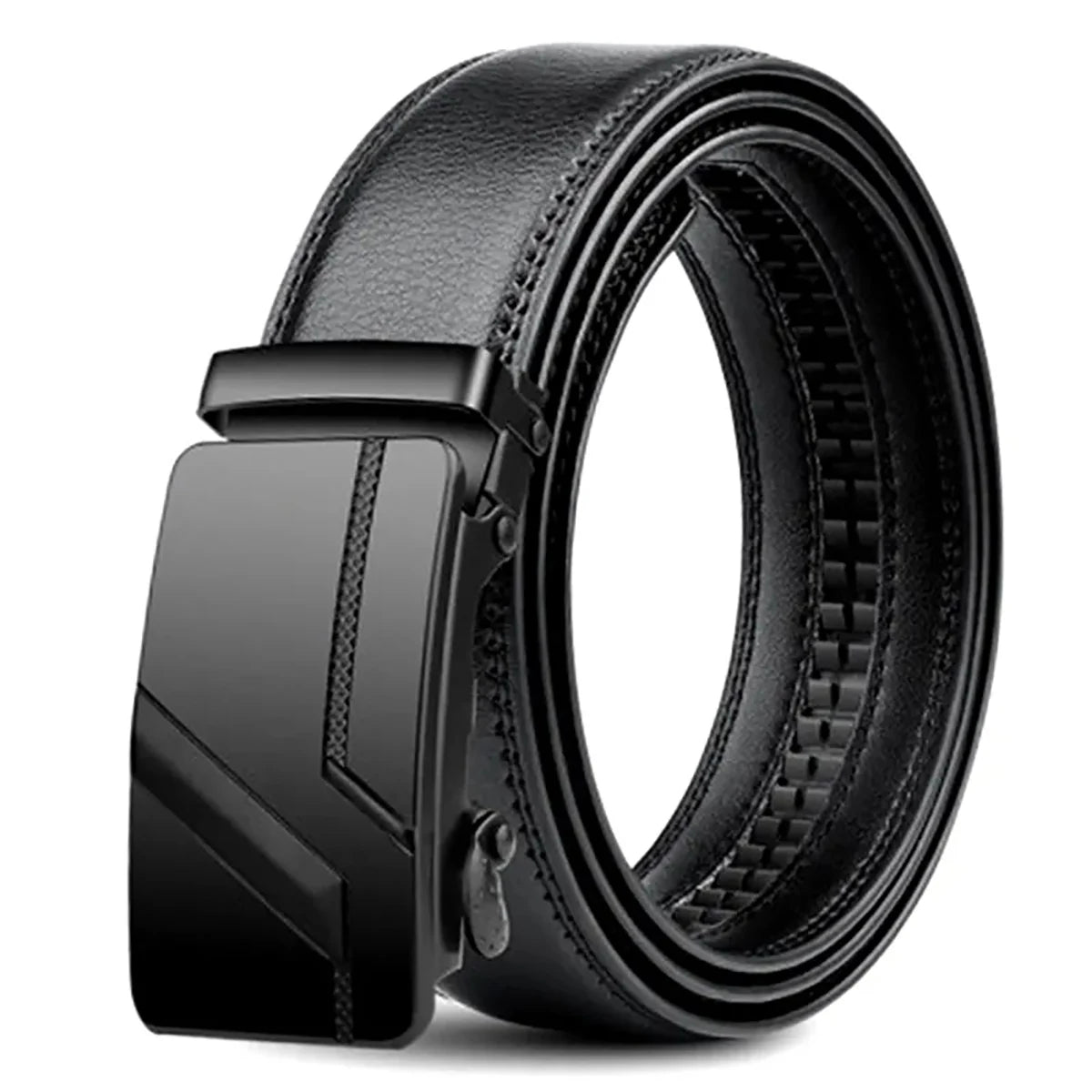DRAVEN — Luxury Automatic Buckle Belt Men Black Leather Design