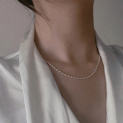 925 Sterling Silver Geometric Beads Necklace – Shiny Delicate Choker for Women