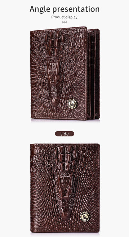 Genuine Leather Crocodile Wallet Men Retro Large Capacity – Elegant Men's Accessory | Accessorio Uomo Elegante