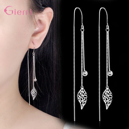 Silver Leaf Tassel Chain Earrings – Elegant Men's Accessory | Accessorio Uomo Elegante