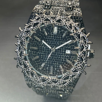 Emerald Bloom – Men’s Green Diamond Watch with Zircon Flower Case – Elegant Men's Accessory | Accessorio Uomo Elegante