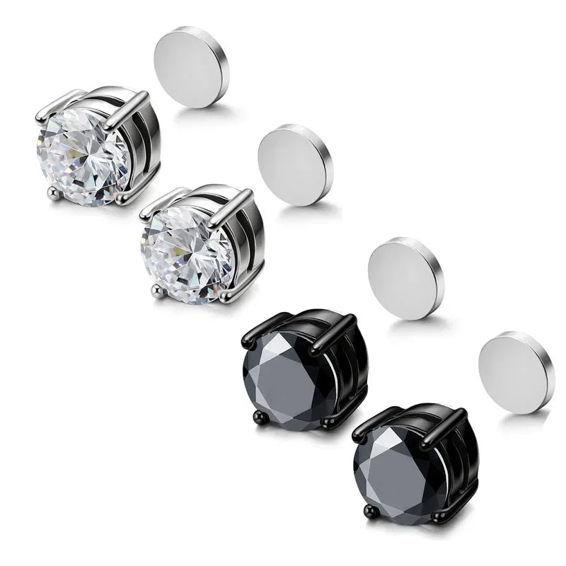 Shining Zircon Magnetic Ear Studs – Elegant Men's Accessory | Accessorio Uomo Elegante