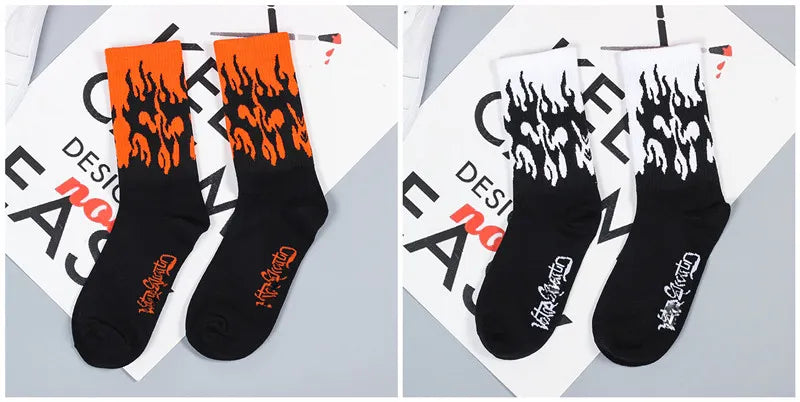 DRAVEN — Flame Print Long Socks – Unisex Street Style