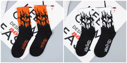 Flame Print Long Socks – Unisex Street Style