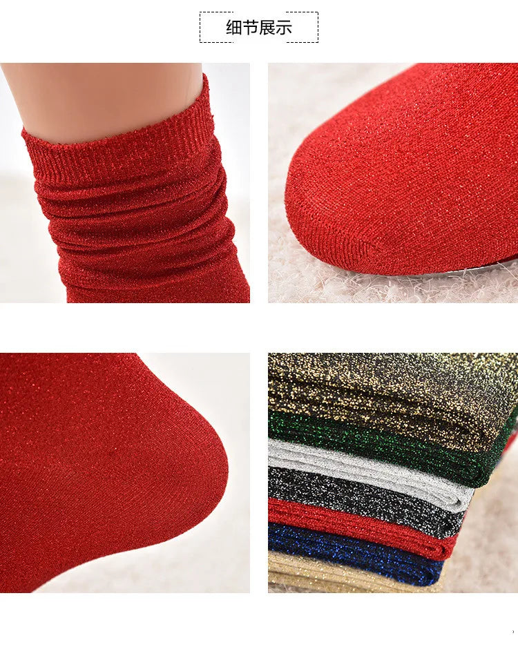 DRAVEN — Women's Glitter Silk Socks – Shiny Gold & Silver Tube