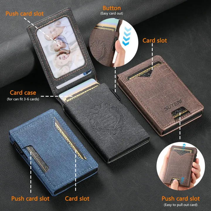 DRAVEN — Automatic Card Ejector Wallet Men Faux Leather Slim Case