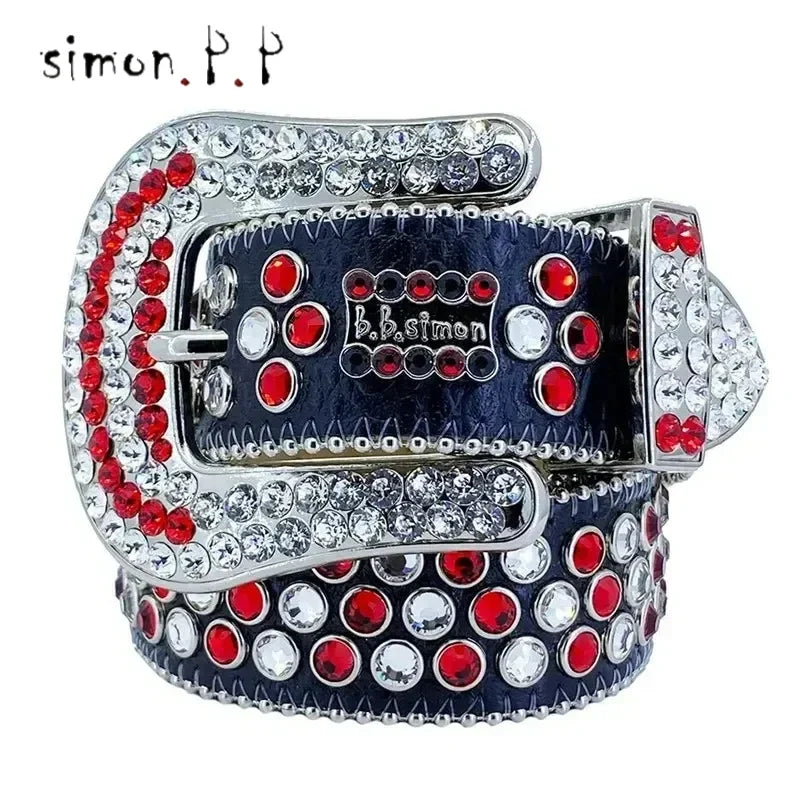 DRAVEN — Luxury Leather Belt Unisex Colorful Diamond Chain Design
