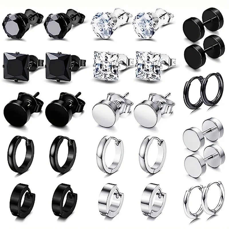 Black Stainless Steel Earring Set – Elegant Men's Accessory | Accessorio Uomo Elegante