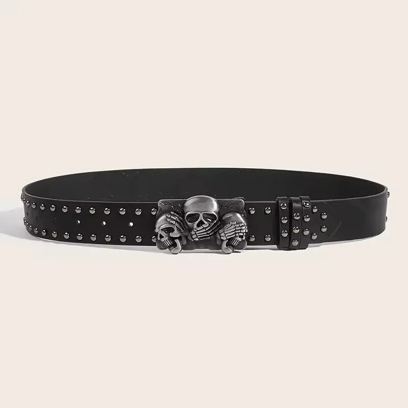 Punk Skull Rivet Belt Unisex Gothic Black Design – Elegant Men's Accessory | Accessorio Uomo Elegante