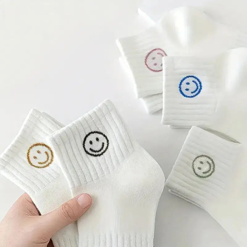 DRAVEN — Cartoon Face Short Socks – 5 Pairs Unisex Street Style