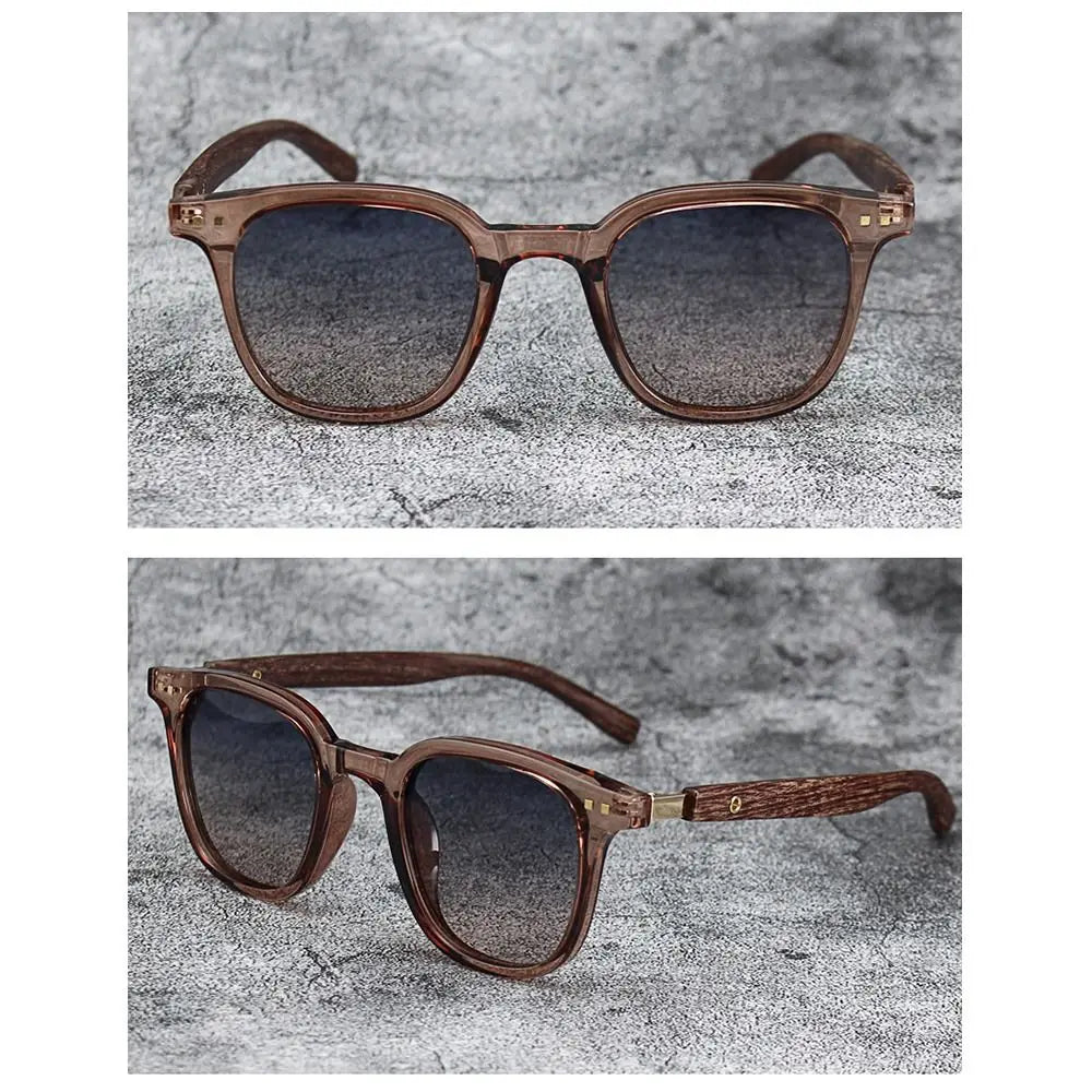 Retro Wood Grain Sunglasses – Square Frame UV Protection – Elegant Men's Accessory | Accessorio Uomo Elegante