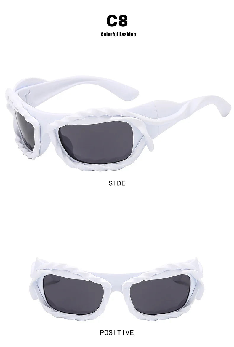 DRAVEN — Y2K Twisted Sunglasses – Silver Retro 2000’s Luxury Shades