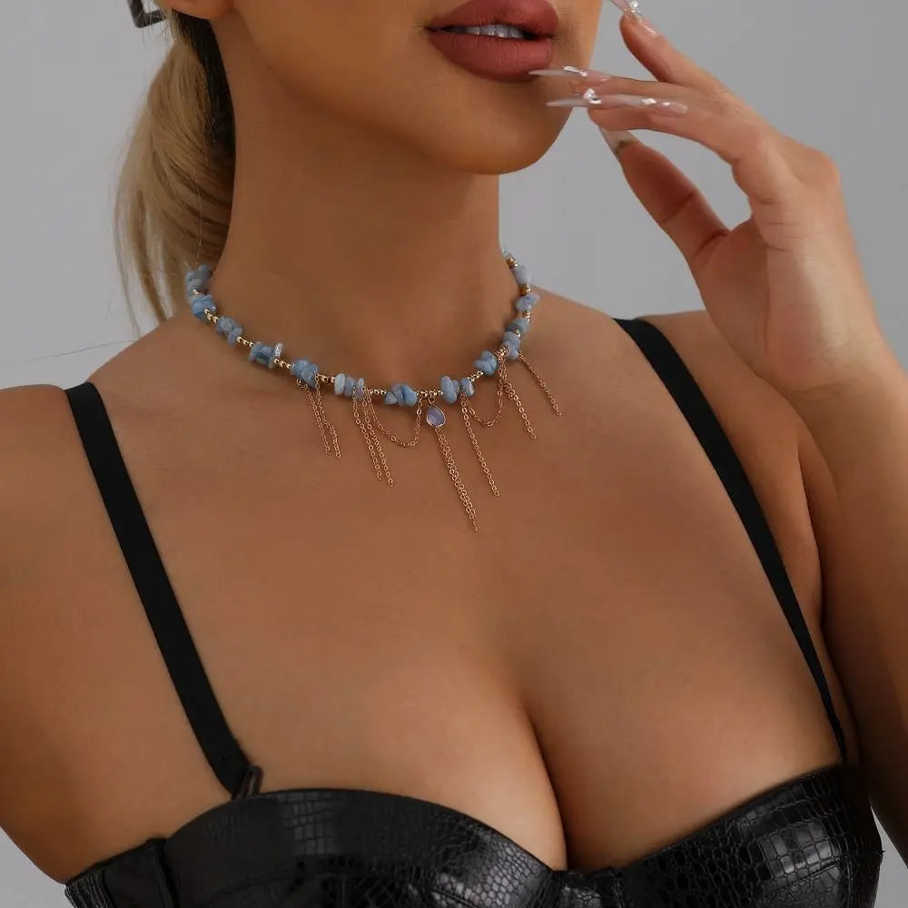 DRAVEN — Natural Stone Water Droplet Necklace – Tassel Pendant INS Style Jewelry