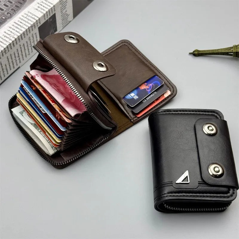 DRAVEN — Retro Leather Wallet Men Short Zipper Multi Slot Design