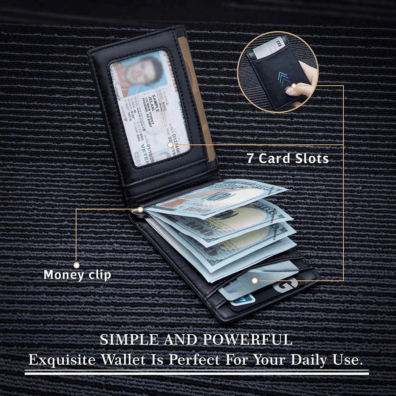 Slim Leather Money Clip Wallet Men RFID Bifold Design – Elegant Men's Accessory | Accessorio Uomo Elegante