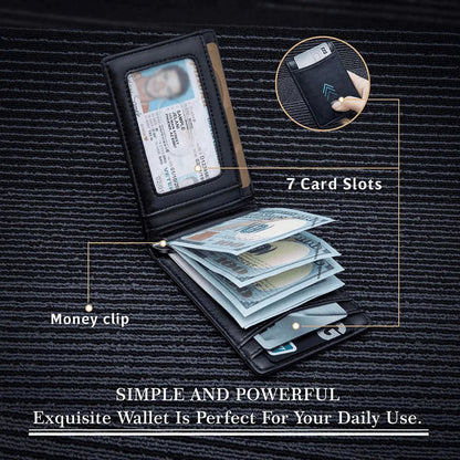 Slim Leather Money Clip Wallet Men RFID Bifold Design – Elegant Men's Accessory | Accessorio Uomo Elegante